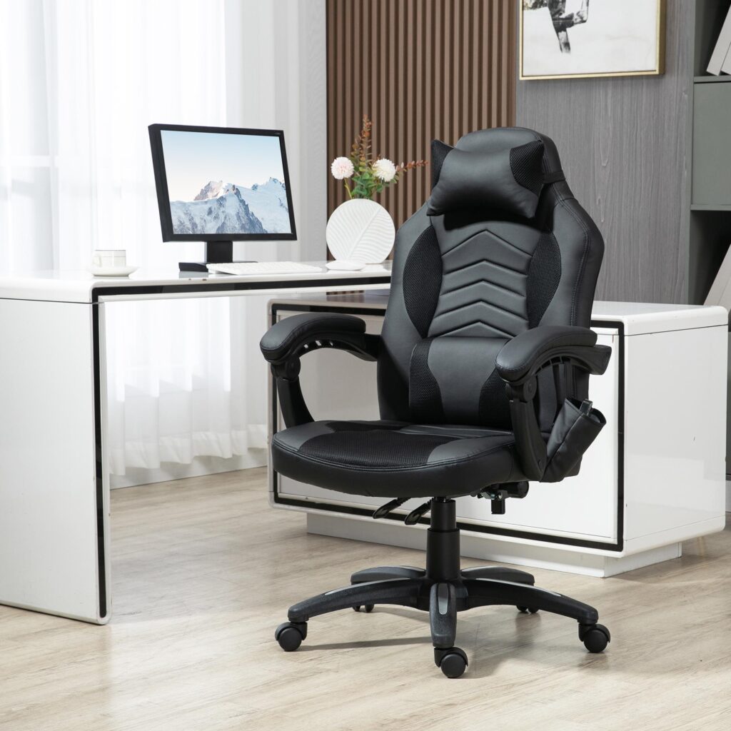 Ergonomisk gamingstol med 6-vibrationsmassage och värmefunktion, justerbar för maximal komfort
