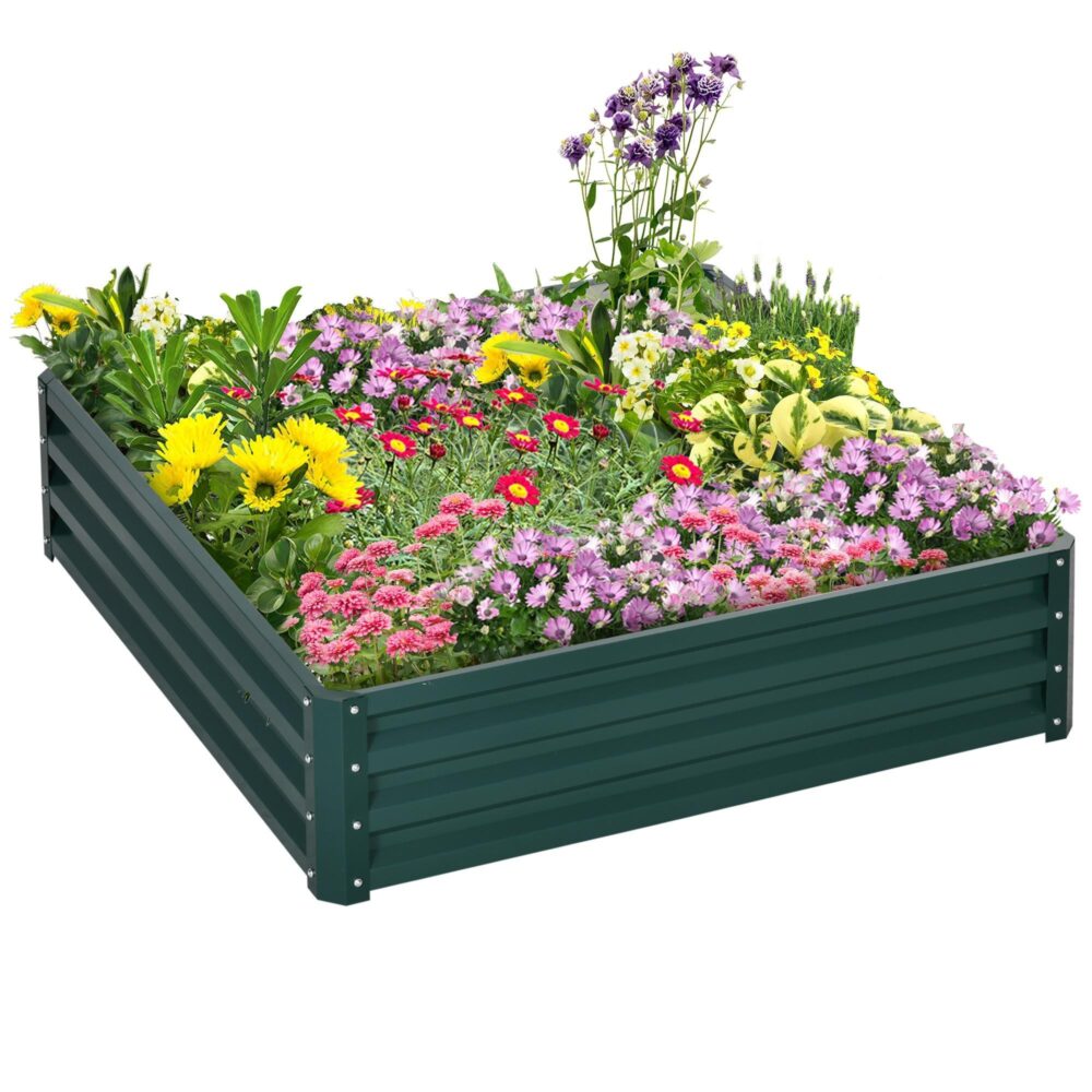 Galvanized Steel Flower Bed 120x120x30cm | Hållbar design med ogräs och skadedjursskydd, utmärkt dränering för grönsaker, örter och blommor
