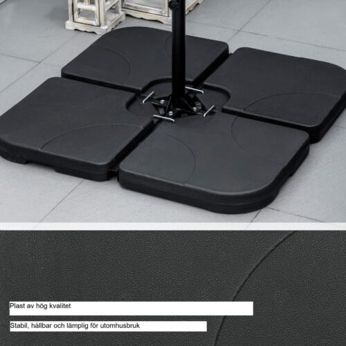 Cantilever parasollstativ set med 4 – Rymmer upp till 78 kg sand/60L vatten för stabilitet | Hållbar HDPE-konstruktion med metallkontakter