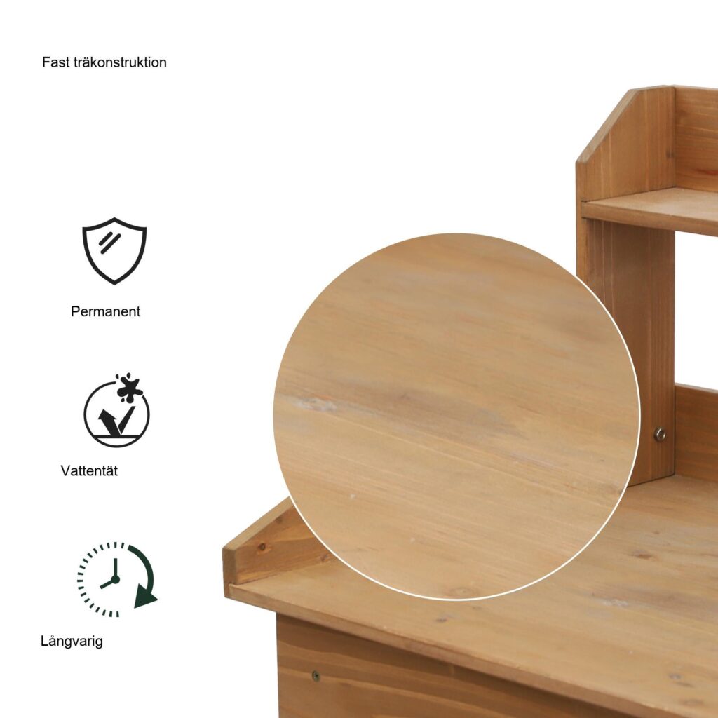 Trädgårdsmästarbord med inbyggd diskbänk och förvaring - rymlig design för växtvård, väderbeständig granträkonstruktion