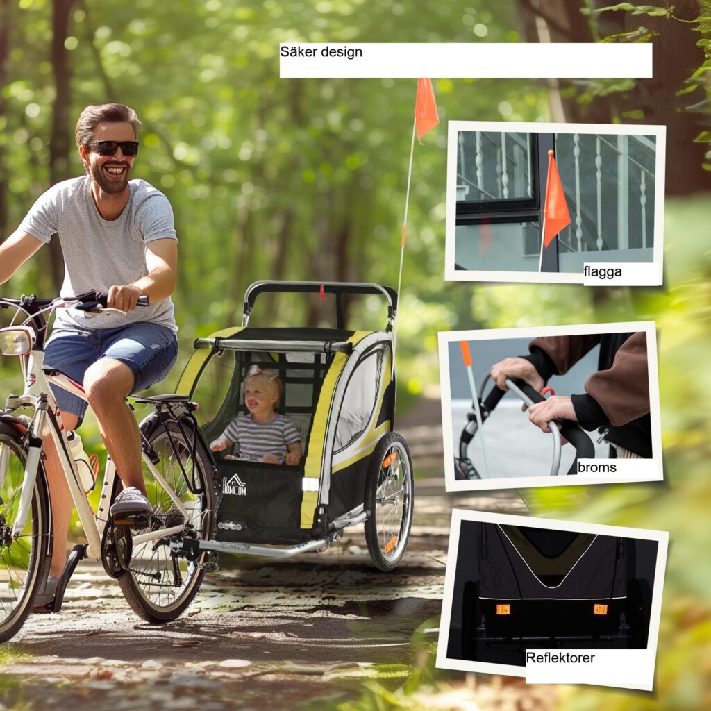 2-i-1 cykelvagn med 360° roterbart framhjul, 5-punktssele och nätdörr för förbättrad ventilation - kompakt förvaringsdesign