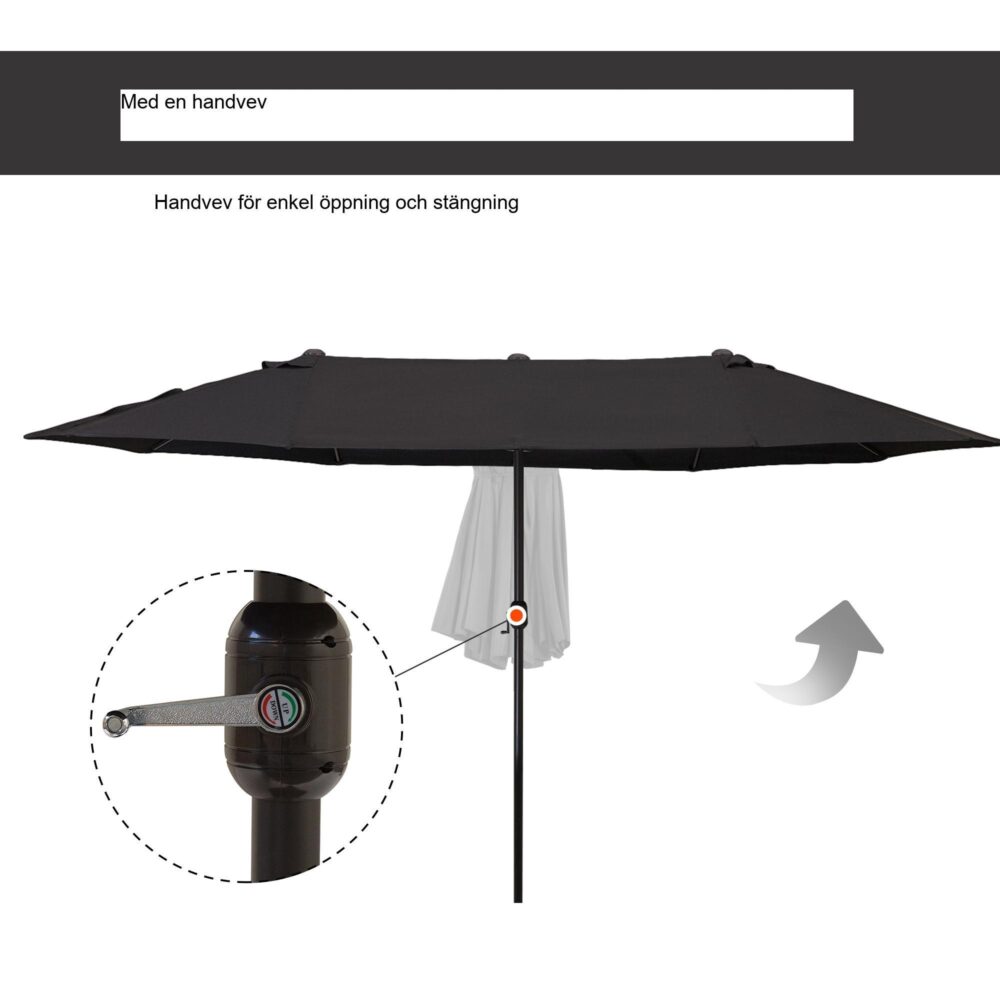 Dubbel parasoll trädgårdsskärm med handvev – Extra stort svart paraply, 460x270x240 cm, hög stabilitet och enkel installation