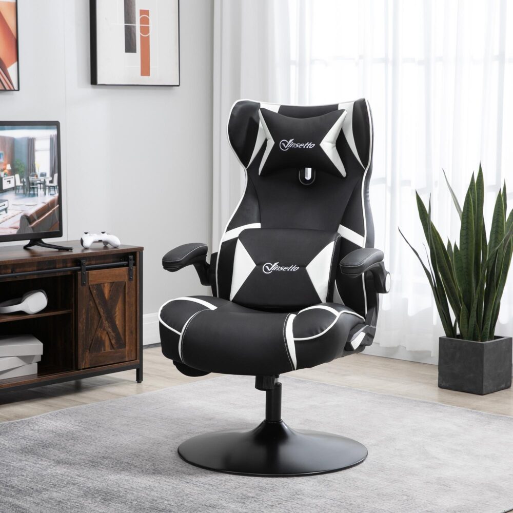 Rocker Gaming Chair – Ergonomisk, höj- och sänkbar kontorsstol med inbyggda Bluetooth-högtalare, fällbara armstöd, svank- och nackstöd