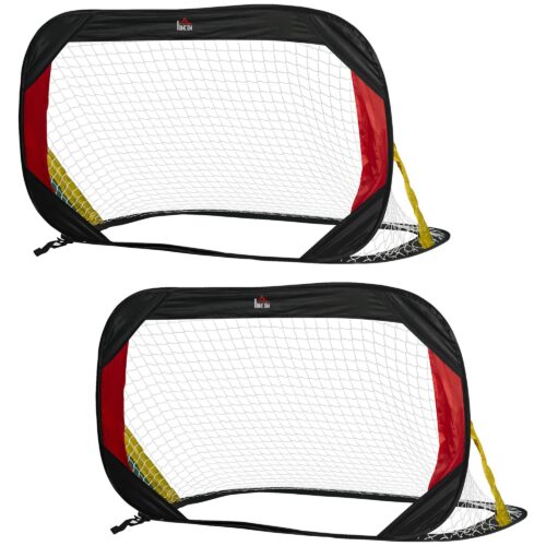Set med 2 hopfällbara fotbollsmål med nät – Enkel installation och lätt design, slitstarkt material, inkluderar bärväska.