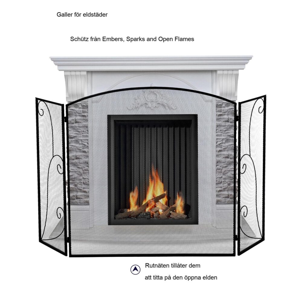 Öppen spis Galler | Tri-Fold Design | Robust metallkonstruktion | 132.5L x 76.5H cm | Enkel rengöring och förvaring