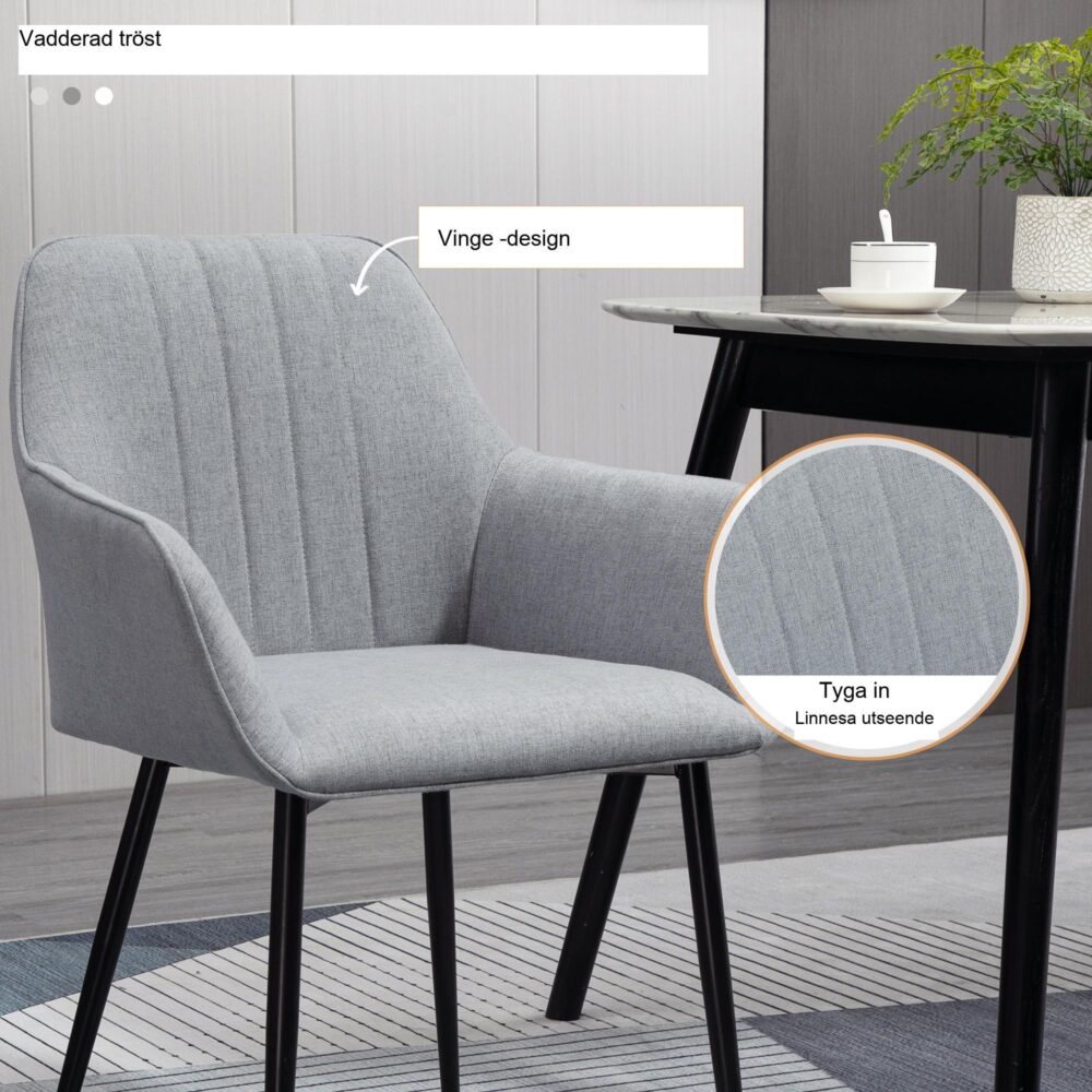 Set med 2 matstolar med andningsbar linneklädsel | Skandinavisk stil för modern elegans | Robusta metallben med halkskydd