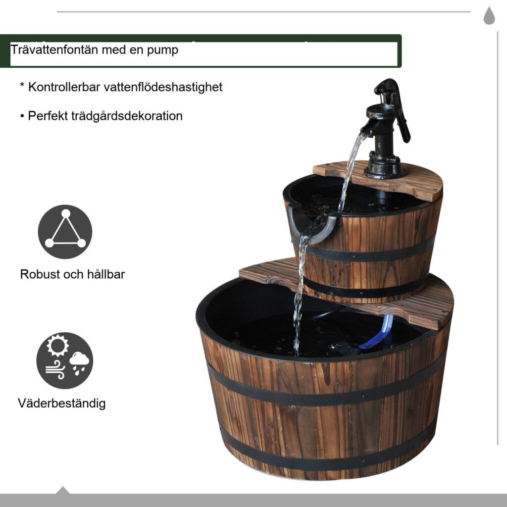 2-Stage Rustic Cascade Fountain | Fast gran trädesign, dekorativ pump och enkel vattenflödesreglering