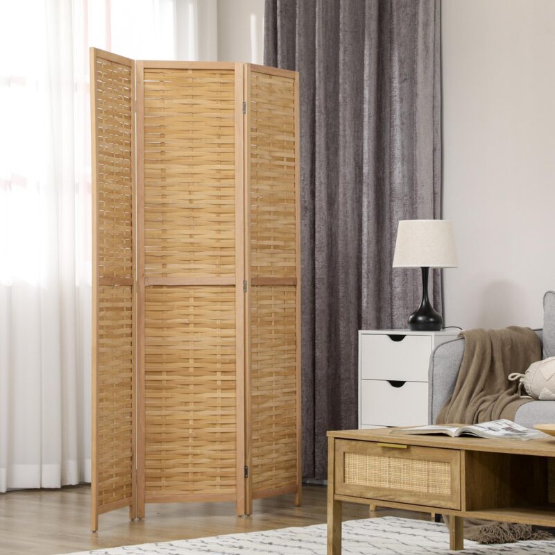 3-panel vikbar bambu sekretessskärm med handvävd design – omedelbar integritet, enkel förvaring