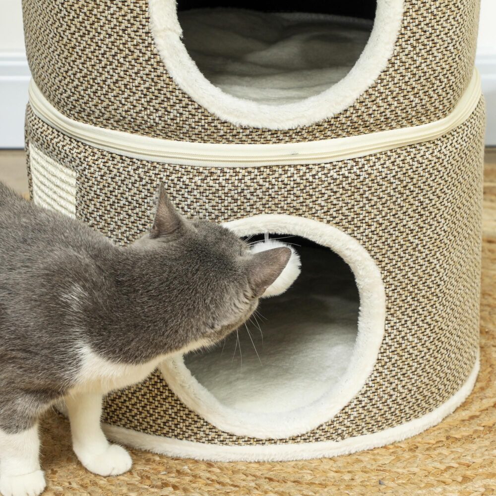 Scratching Barrel Cat Tower – Mysig tillflyktsort på flera nivåer med klösfärdig stolpe och avtagbara kuddar