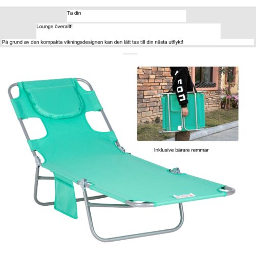 Hopfällbar solstol med 5-vägs justerbart ryggstöd för maximal komfort – Väderbeständig design med vadderad ansiktsöppning och förvaring av sidoväskan