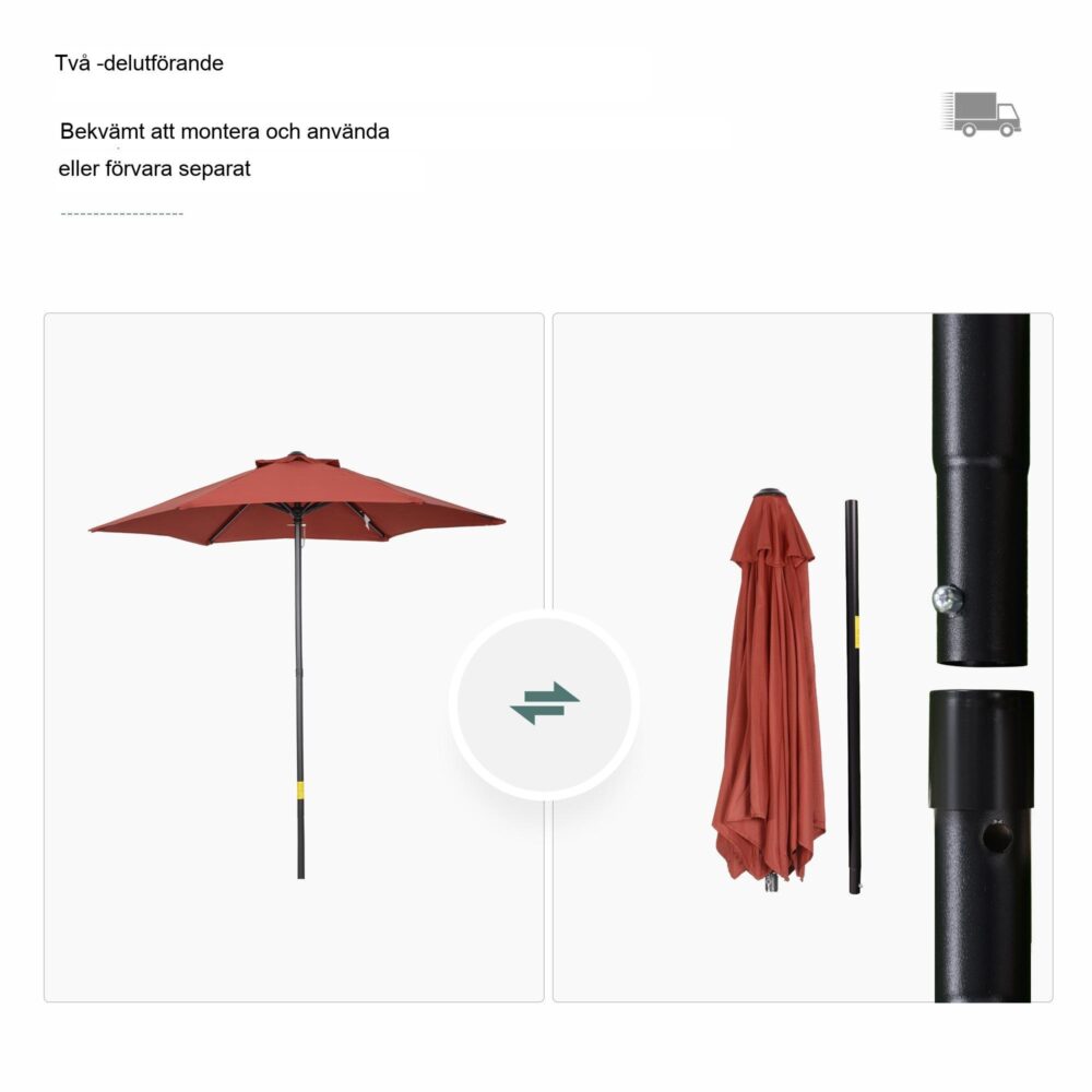 Vindtätt stabilt parasoll med vridbar design – 196cm kapell, push open and fold-funktion, vinröd