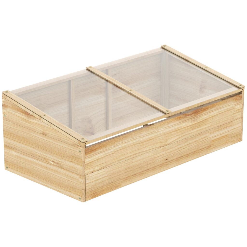 Växthus Cold Frame Box i trä - Skydd under växtsäsongen med förlängd växtsäsong med robust träkonstruktion och polykarbonatöverdrag
