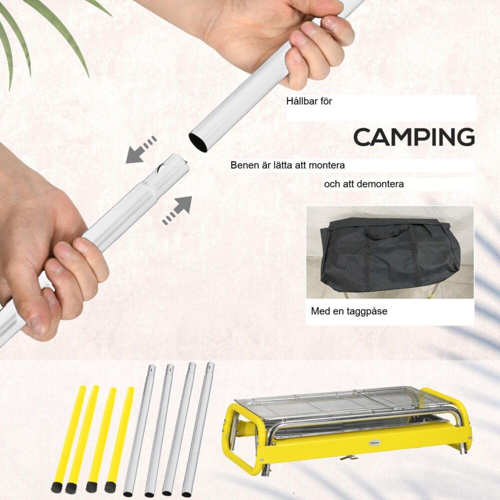 Fällbar kolgrill med 2 grillgaller och grill, utdragbar kolbricka, bärbar och hopfällbar design, kolbricka i rostfritt stål för enkel camping och utomhusbruk