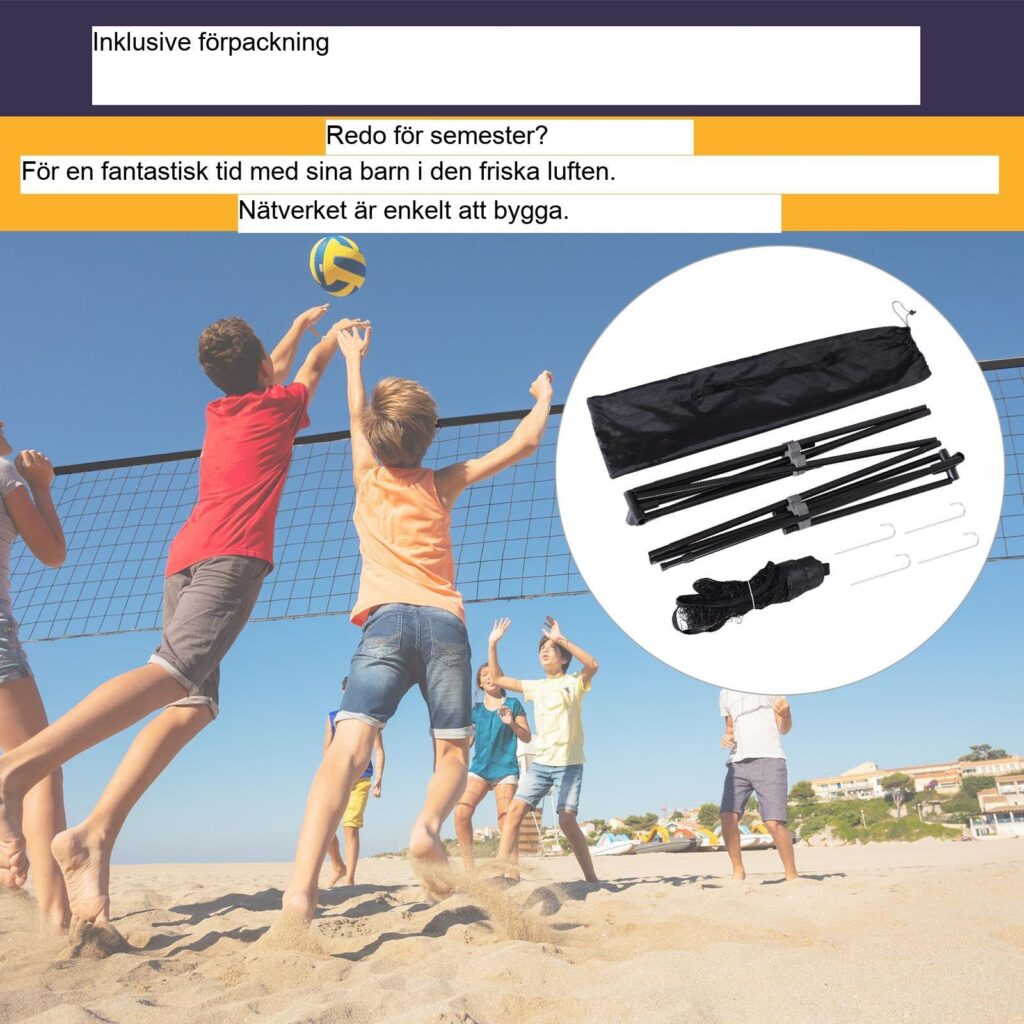 Bärbart multisportnät för badminton, volleyboll och tennis - justerbara höjder 94cm / 158cm, slitstarkt PE-nät med metallram, lätt att bära