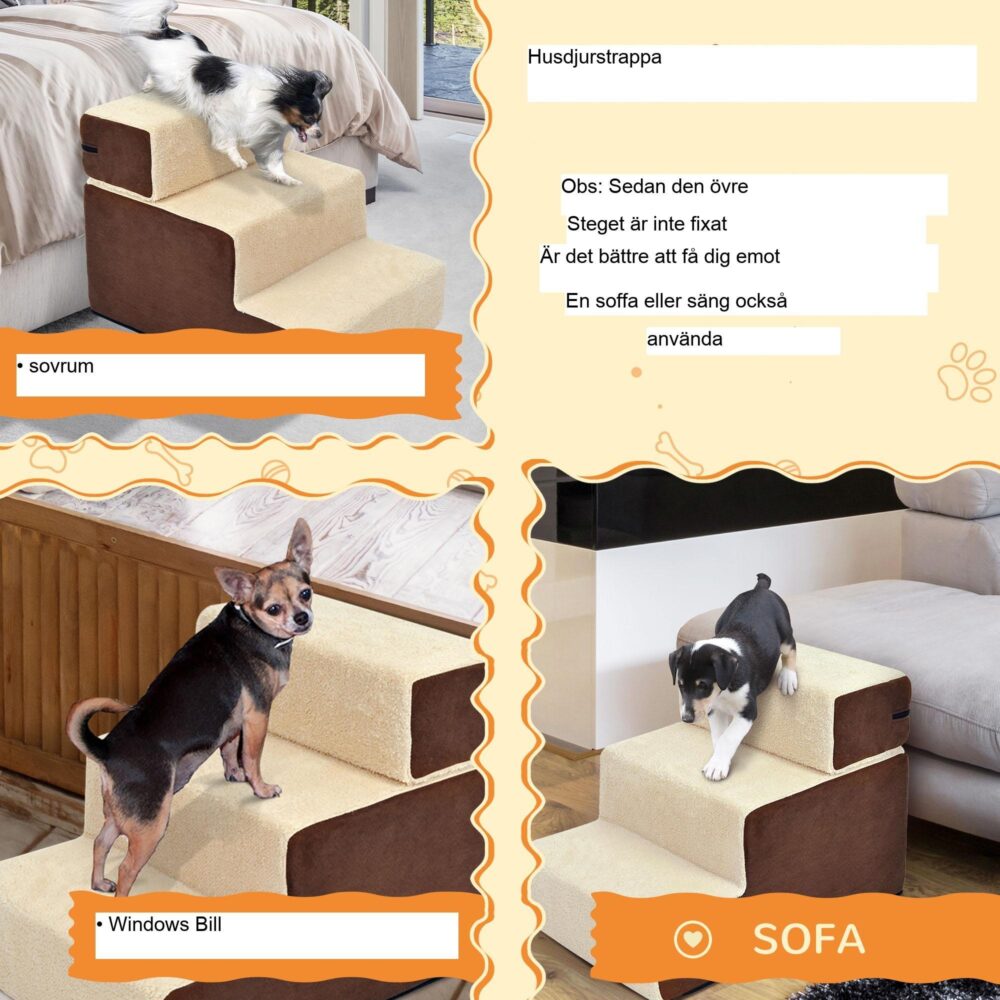 Upphöjda hund- och katttrappor för enkel åtkomst till soffa och säng – justerbar stegdesign med mjuk plyschöverdrag