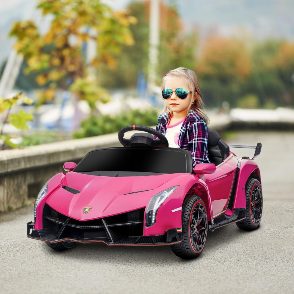 Lamborghini Veneno Licensierad Barn Åkbil med Fjärrkontroll och Bluetooth Musik - Rosa Färg