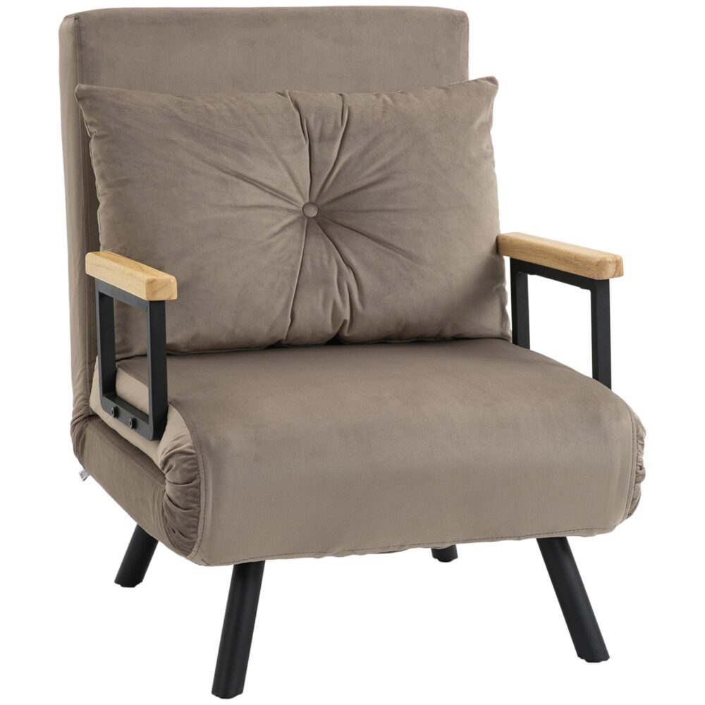 Fåtöljsäng med femvägs justerbart ryggstöd – platsbesparande design, sammetslook och robust stålram