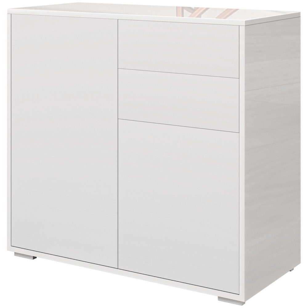 Sideboard förvaringsskåp med justerbar hylla och push-click-dörrar – mångsidigt kök, vardagsrum, bufféförvaring för hemmet – vit 79x36x75 cm