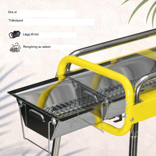 Fällbar kolgrill med 2 grillgaller och grill, utdragbar kolbricka, bärbar och hopfällbar design, kolbricka i rostfritt stål för enkel camping och utomhusbruk