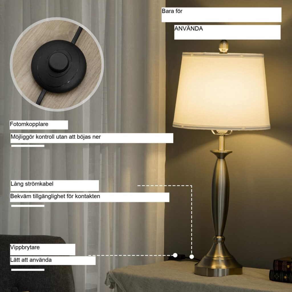 3-delat golv- och bordslampset - modern design för vardagsrums- och sovrumsbelysning | E27 Silver och vita lampor med enkel montering och långa kablar