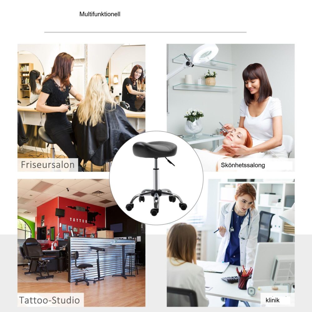 Ergonomisk höjdjusterbar rullstol med vadderat syntetiskt lädersäte, 360 ° roterande och mobil