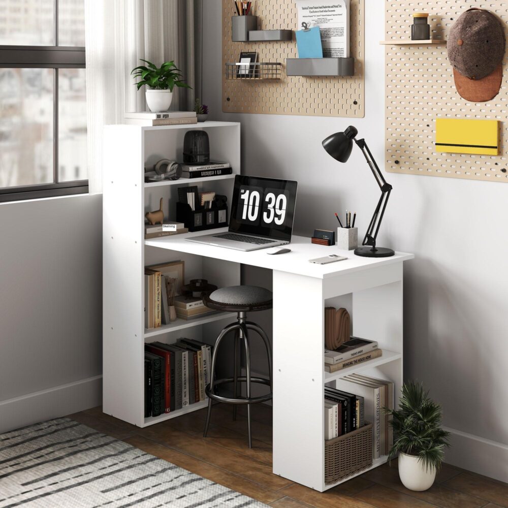 Skrivbord Köksbord med Hylla | Modern design | 120x55cm Datorbord för Laptop och Kontor | Gott om förvaringsutrymme | Hållbar spånskivekonstruktion