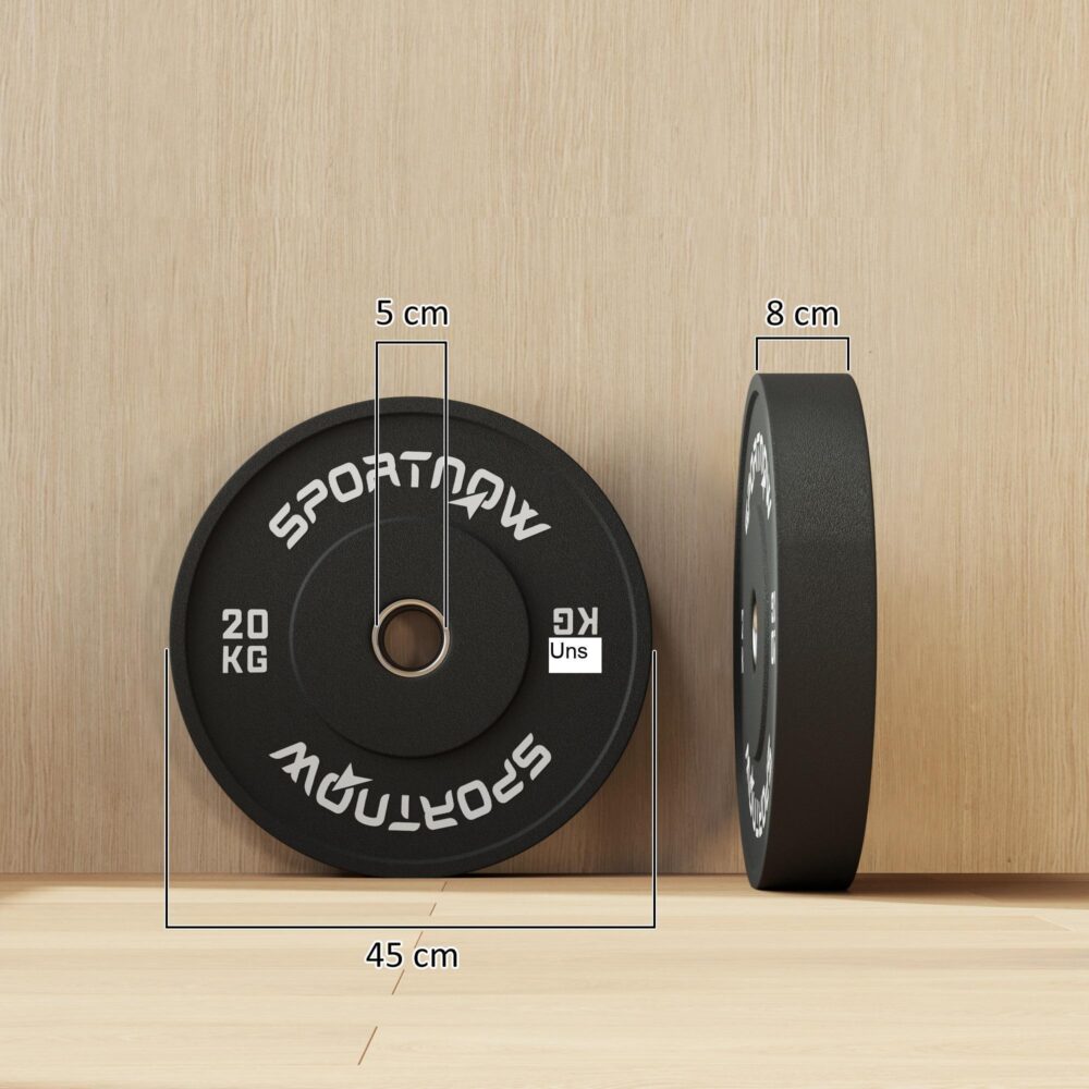 Set med 2 hantelvikter, 2 x 20 kg, solid gummikonstruktion för hållbarhet och brusreducering, kompatibilitet med olympisk standard