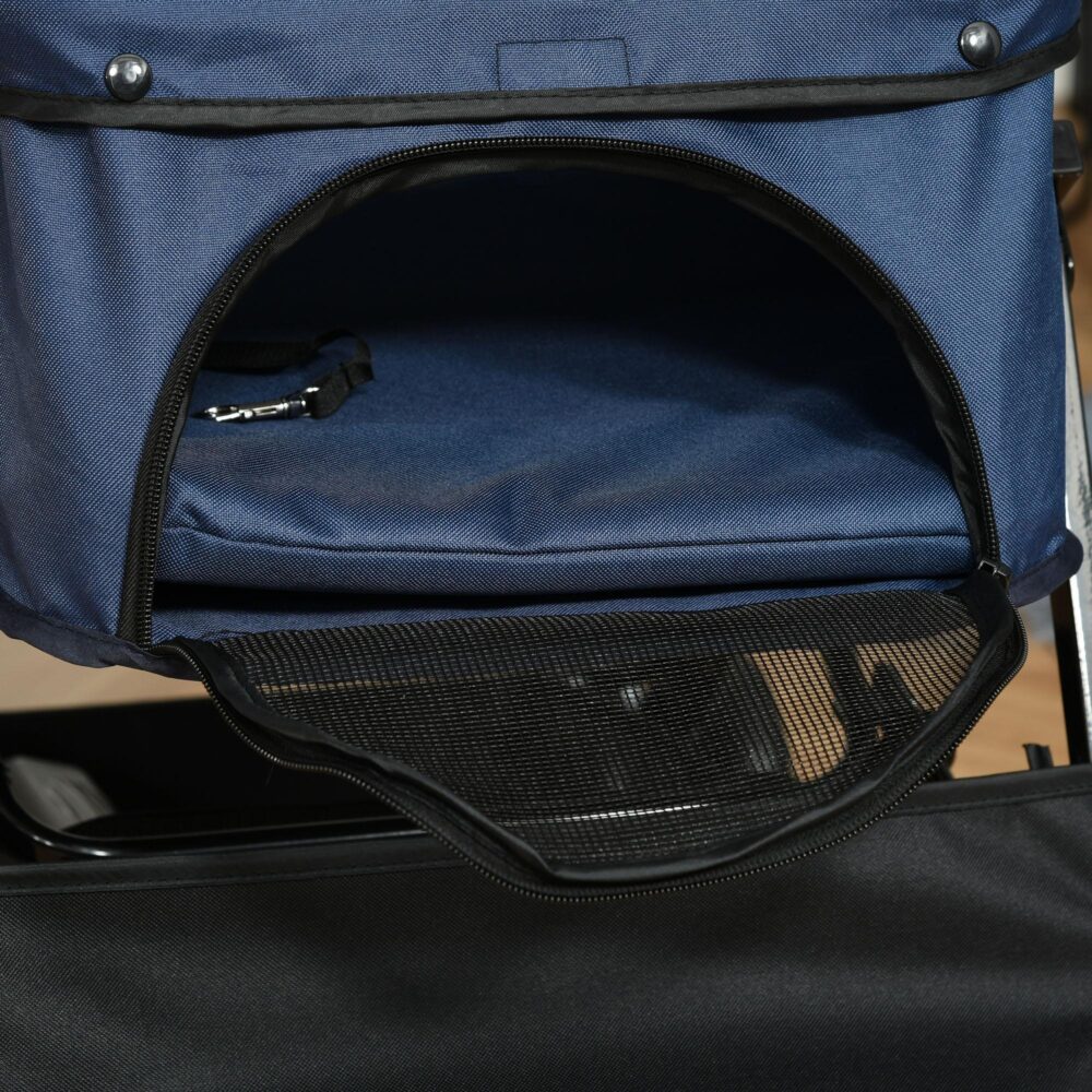 Barnvagn för husdjur Katt Buggy Oxford Blå | Rymlig korg med justerbar sufflett och fyra hjul med bromsar – vikbar lättviktsdesign för små husdjur