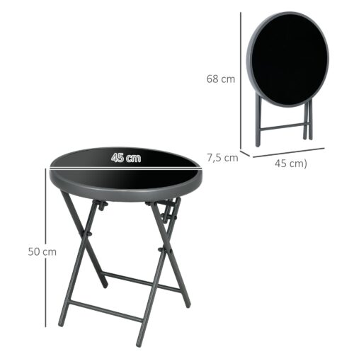 Fällbart utomhussidebord med slitstarkt Hartglas Glass | Lätt att lagra och bärbar | Ingen montering krävs