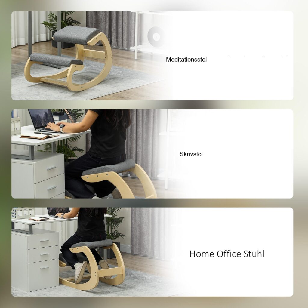 Ergonomisk knäpall med hållningsförbättring, gungande design - slitstark ram av björkträ, 120 kg lastkapacitet, grå