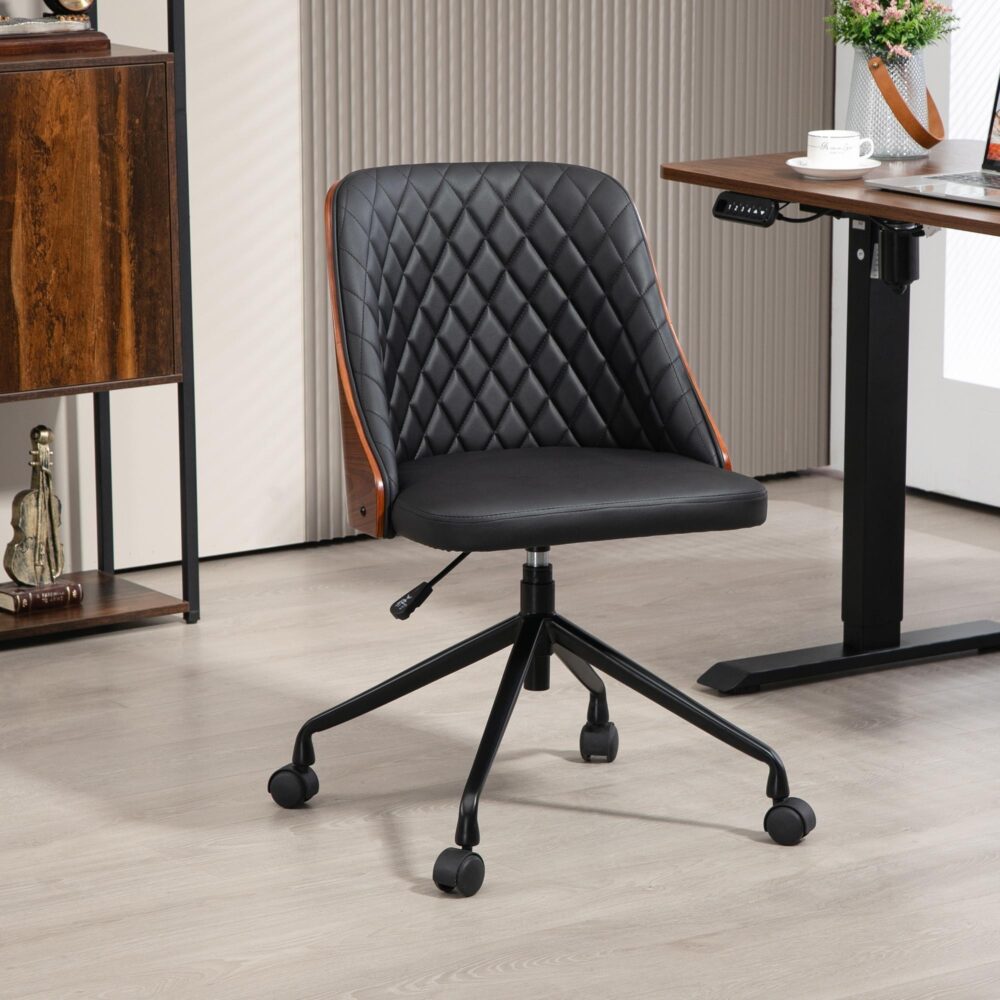 Ergonomisk svängbar kontorsstol utan armstöd – Konstläderöverdrag, justerbar höjd, design i vintagestil för hemmakontor och spel