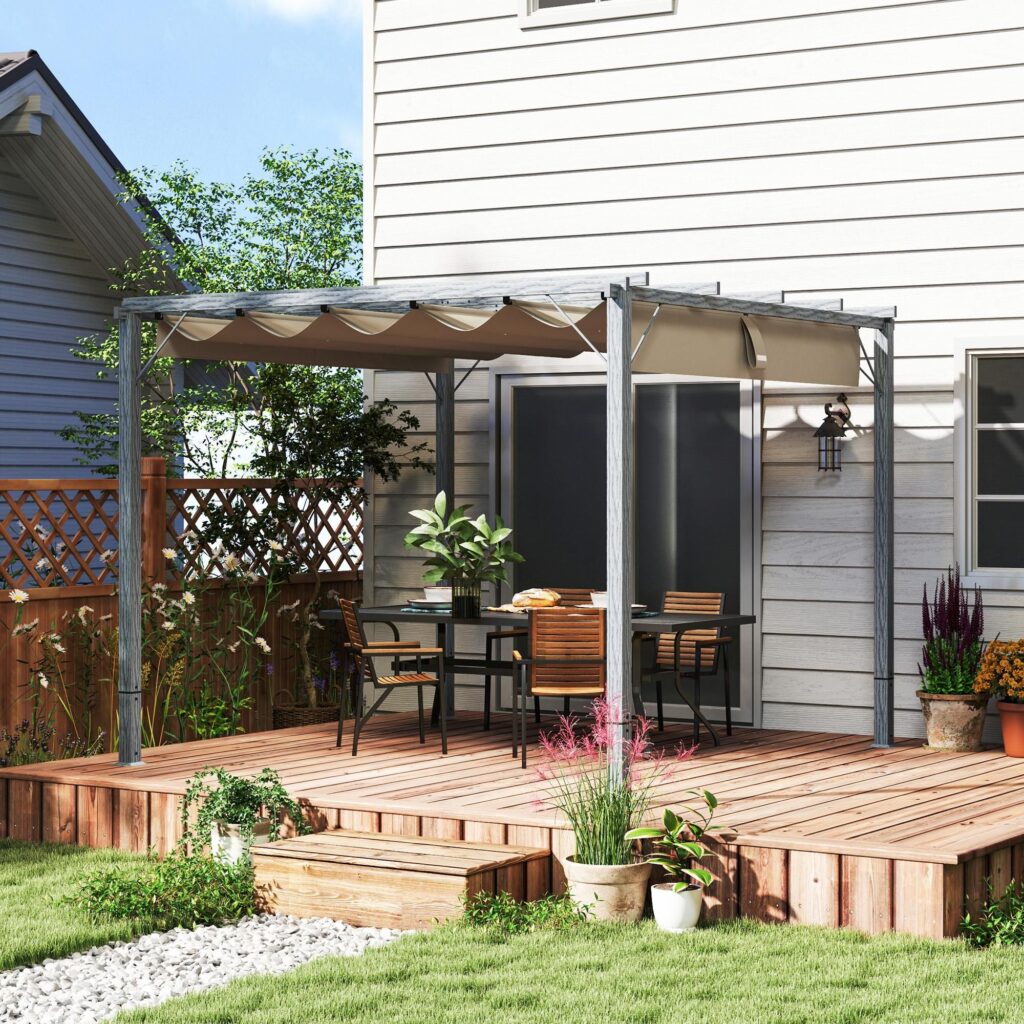 Pergola i aluminium 3x3m med infällbart UV-skydd (UPF30+) och säker magnetisk passform | Fristående trädgårdspaviljong för uteplats och trädgård