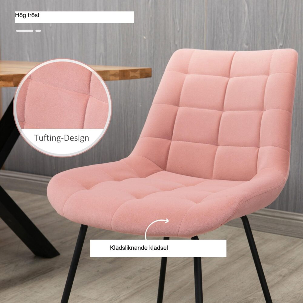 Matstol set om 2 – Retro design med sammetsöverdrag och extra komfort