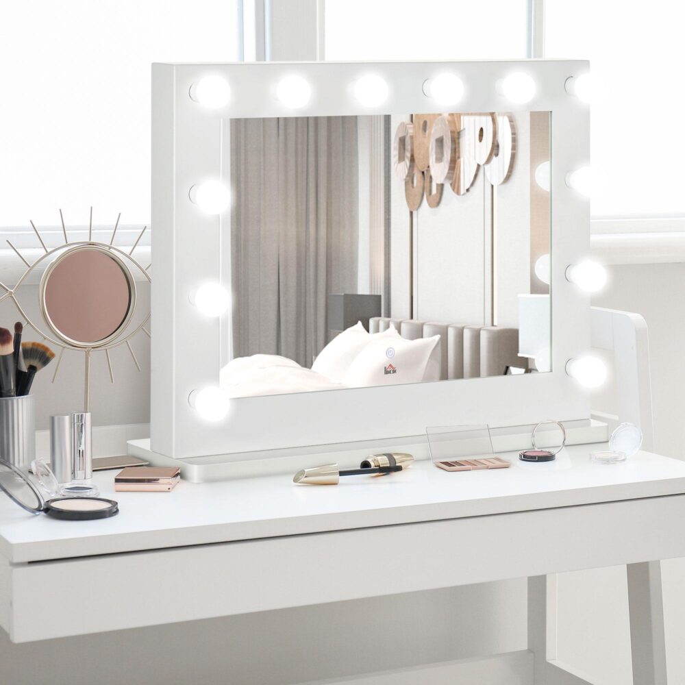 Extra stor Hollywood sminkspegel med 12 dimbara lysdioder, Smart Touch Control och minnesfunktion