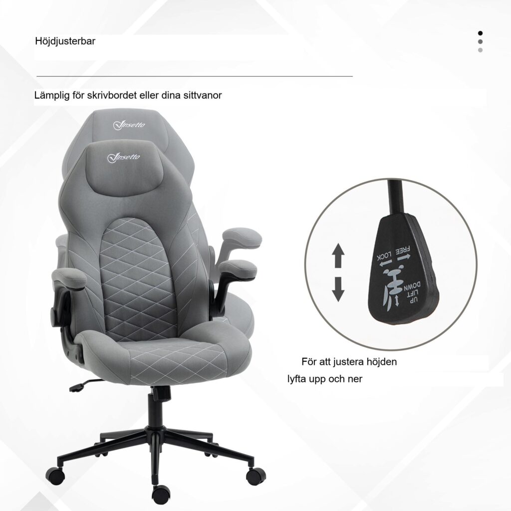 Ergonomisk kontorsstol med vippfunktion för maximal komfort - justerbara armstöd och mjuk dyna