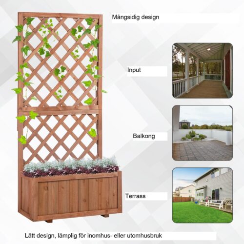 Anpassningsbar planteringslåda med spaljé – Väderbeständig konstruktion i massivt trä för klättrande växter och blommor | 72.5×31.5×149.5cm