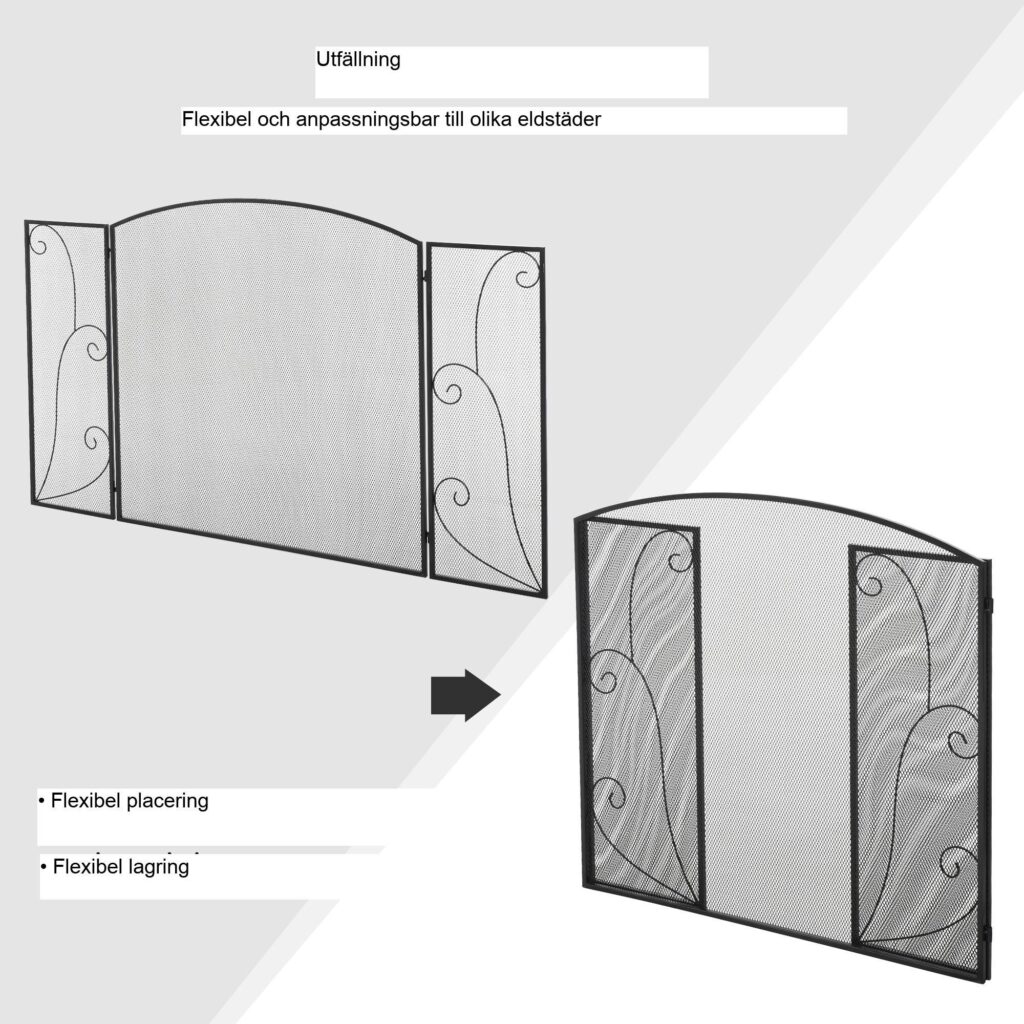 Öppen spis Galler | Tri-Fold Design | Robust metallkonstruktion | 132.5L x 76.5H cm | Enkel rengöring och förvaring