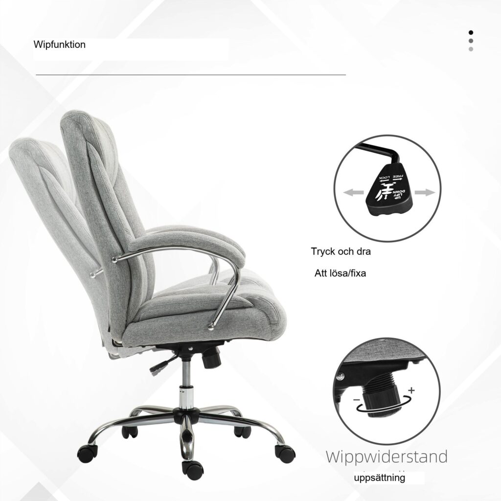 Ergonomisk kontorsstol med gungfunktion - justerbar höjd, snurrbar design och tyg som andas | 65x78x110-118cm