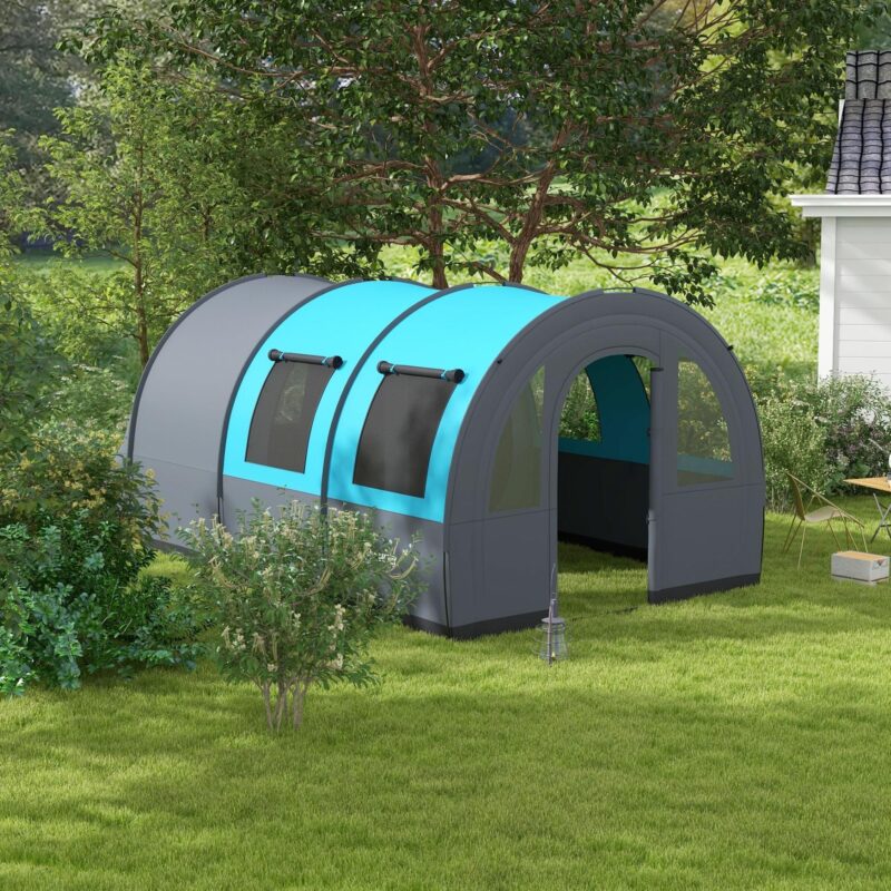 Tunneltält Campingtält för 6 personer | Vattentätt familjetält med två rum och ljuskrokar | Rymlig, snabb installation, komplett kit ingår