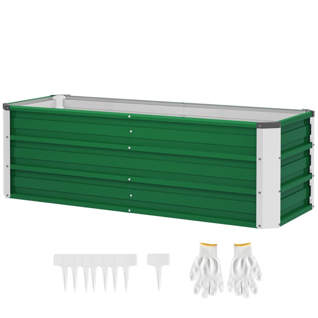Extra djup stålodlingslåda för trädgårdsplantering med handskar - 125x47x40cm Grön, öppen jorddesign för hälsosam rottillväxt, väderbeständig och hållbar