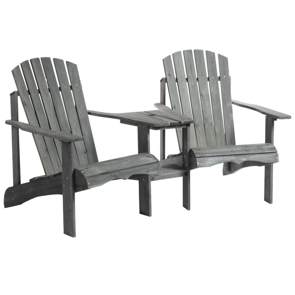 Ergonomisk Adirondack Garden Chair Set med bord och paraplyhål – fast träkonstruktion för utomhuskomfort