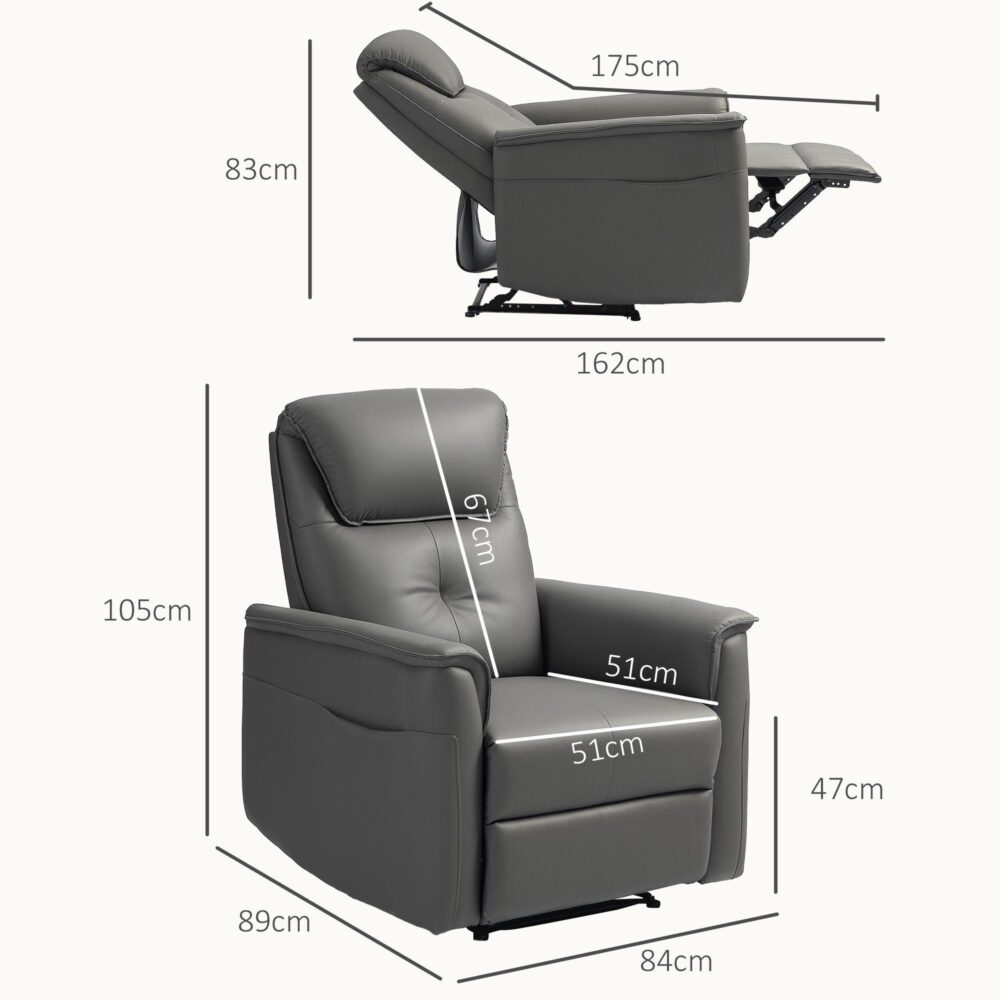 Fåtölj med lutningsfunktion – 150° lutning och inbyggt fotstöd för maximal komfort, pocketfjädersäte, skum med hög densitet, stålram upp till 135 kg Stöd