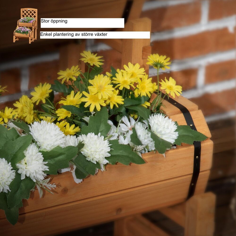 Rustik Design upphöjd bädd Blomlåda i trä med spaljé | Upphöjda planteringskärl för trädgård eller uteplats, massivt träbygge, 45x45x80cm, rymmer upp till 7 liter per planteringskärl