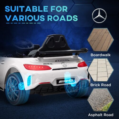 Mercedes-Benz AMG GTR Kids Elbil 12V med fjärrkontroll, musik, lampor, dubbelkontroll, smidig start för åldrarna 3-6