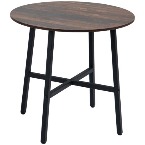 Elegant rustikt matbord i brunt stål för 4 personer, stor 80cm rund topp, hållbar och stabil