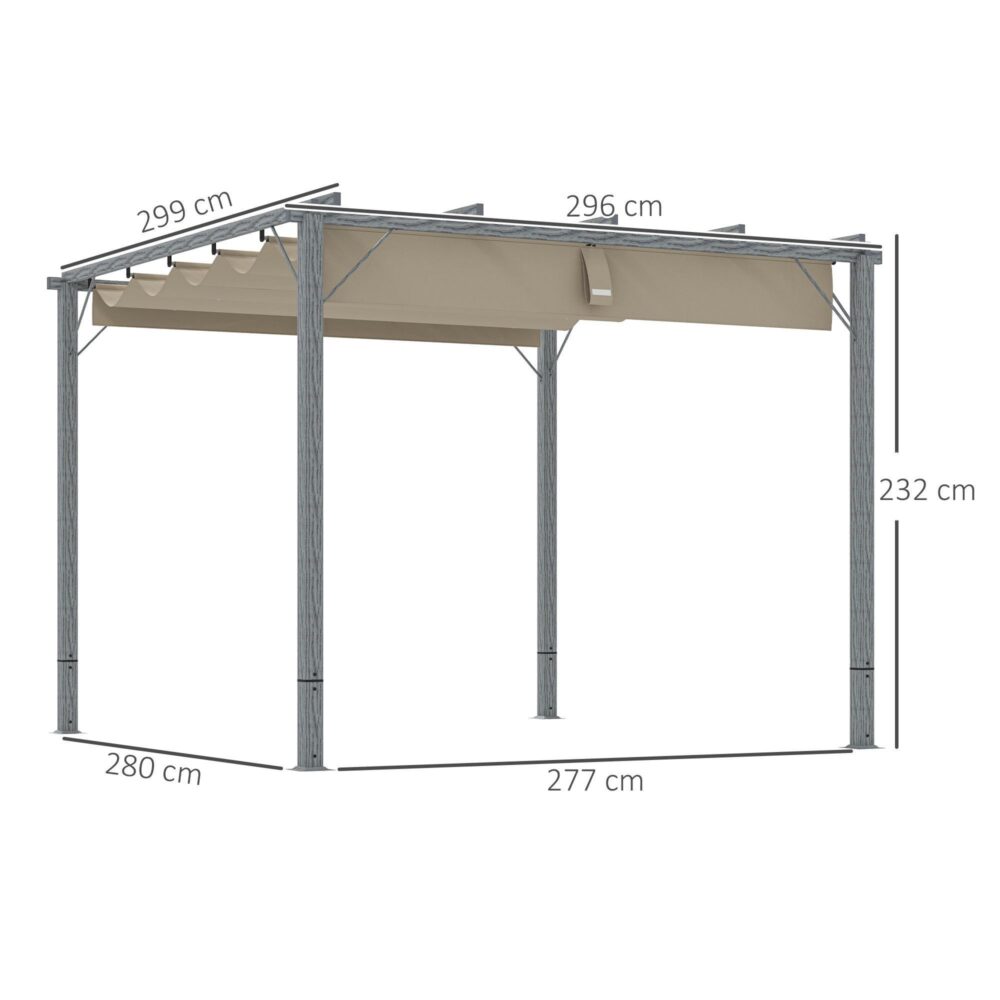 Pergola i aluminium 3x3m med infällbart UV-skydd (UPF30+) och säker magnetisk passform | Fristående trädgårdspaviljong för uteplats och trädgård