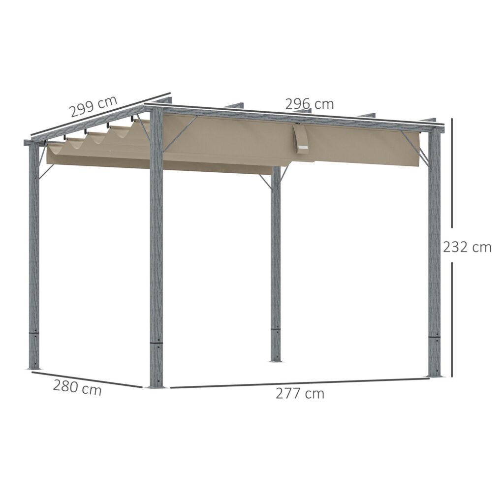 Pergola i aluminium 3x3m med infällbart UV-skydd (UPF30+) och säker magnetisk passform | Fristående trädgårdspaviljong för uteplats och trädgård