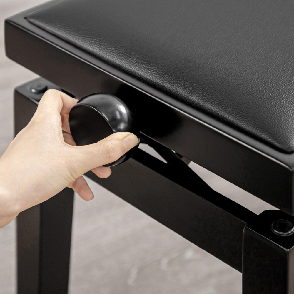 Pianopall höjdjusterbar med läderkuddar – bekväm och robust, svart gummibänk för pianister