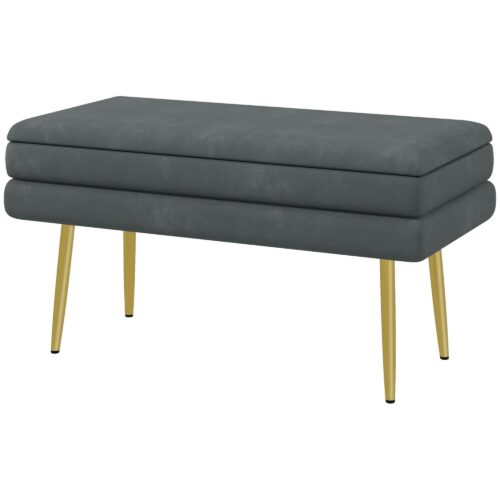 Klädd förvaringsbänk med dolt fack | Sammetsvadderad sits för extra komfort | Modern design med guldben