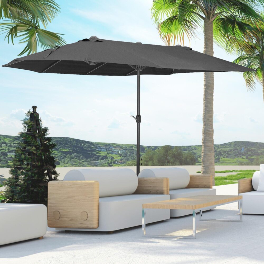 Dubbel parasoll trädgårdsskärm med handvev – Extra stort svart paraply, 460x270x240 cm, hög stabilitet och enkel installation